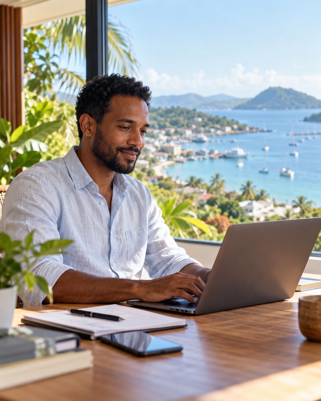 Consultant freelance en Mayotte préparant une mission en portage salarial avec KIRK